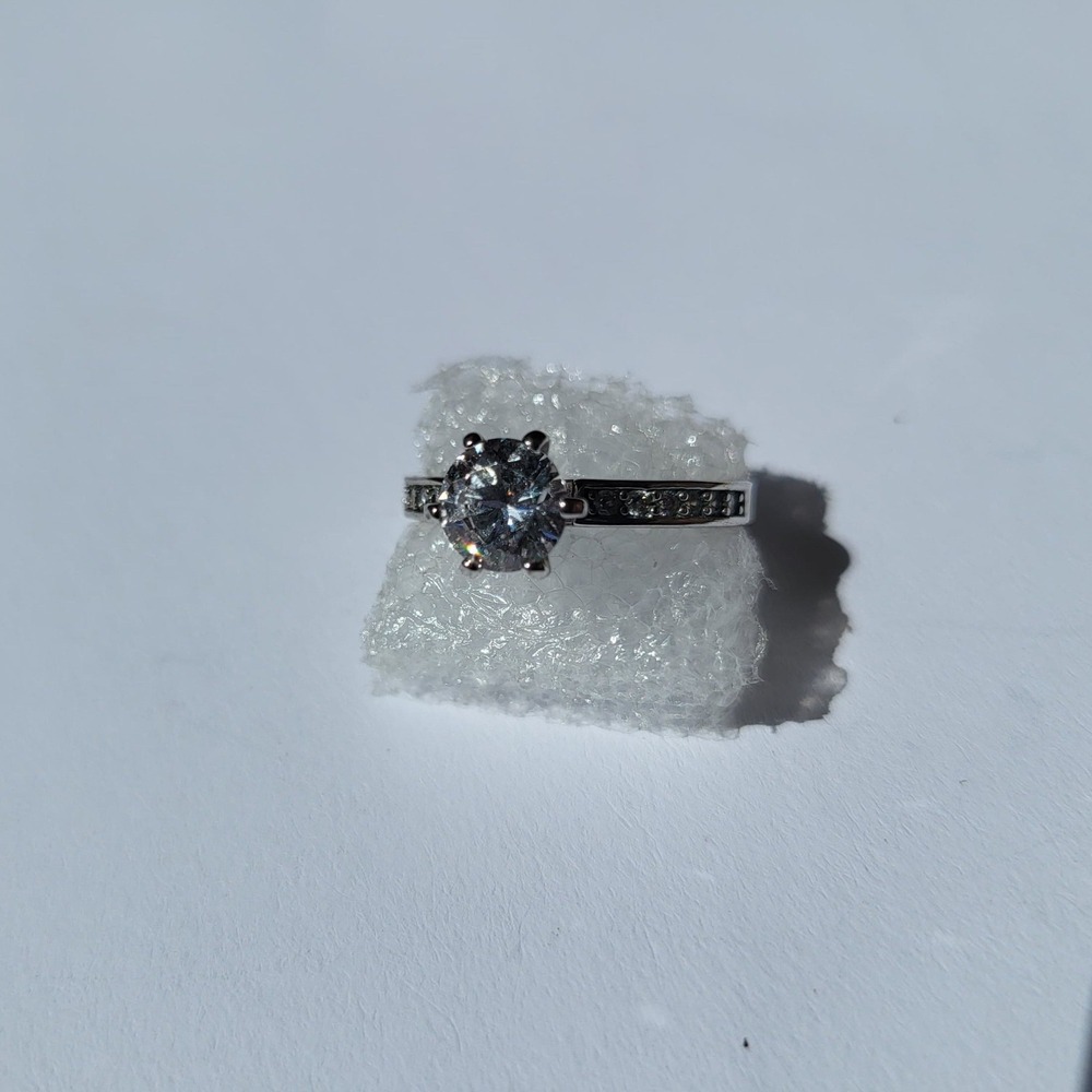 Vintage Solitaire Accent Ring Size 7.5 Silver Tone Round Cut
